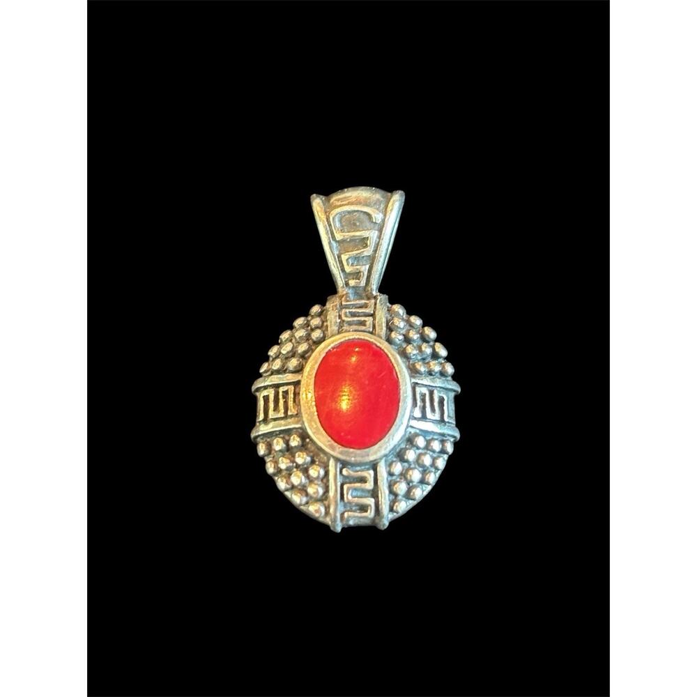 Sterling Silver Red Jasper Boho Tribal Pendant 925 5.79g
